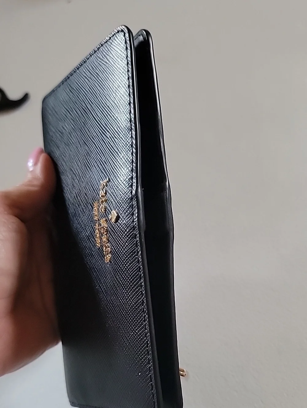 kate spade Black Saffiano Wallet with Gold Logo